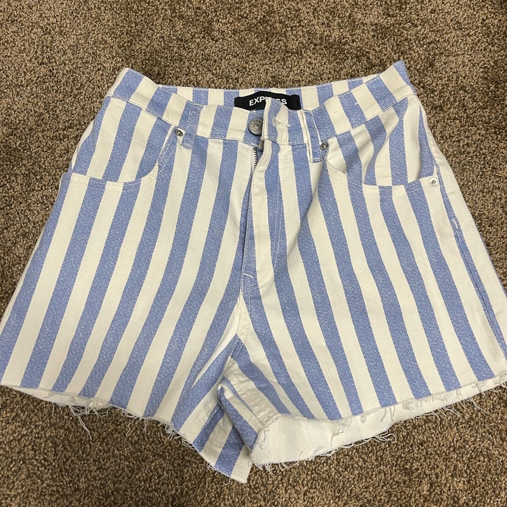 Express jean shorts size 4 blue and white strip